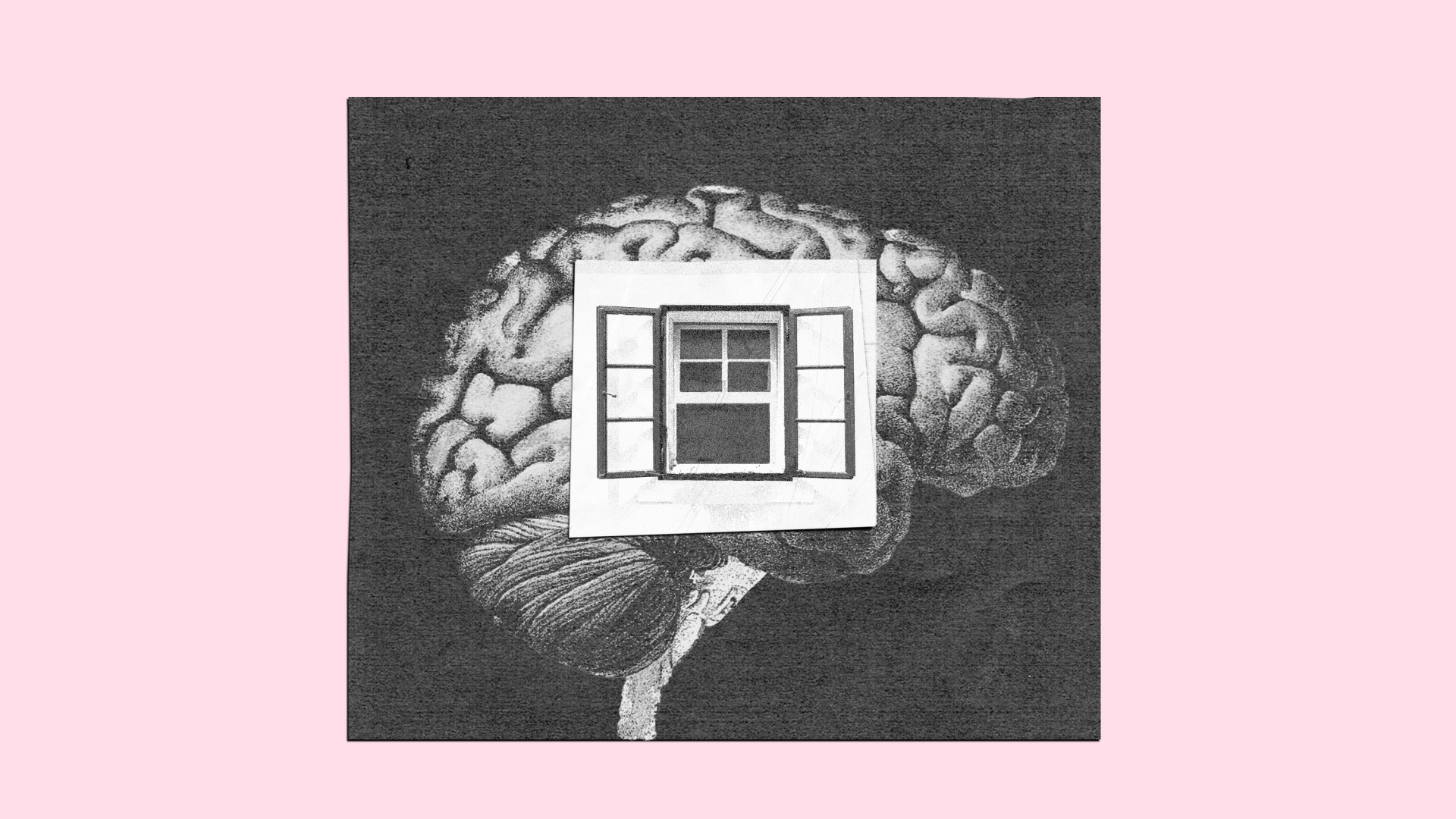 A collage of a brain and an open window.