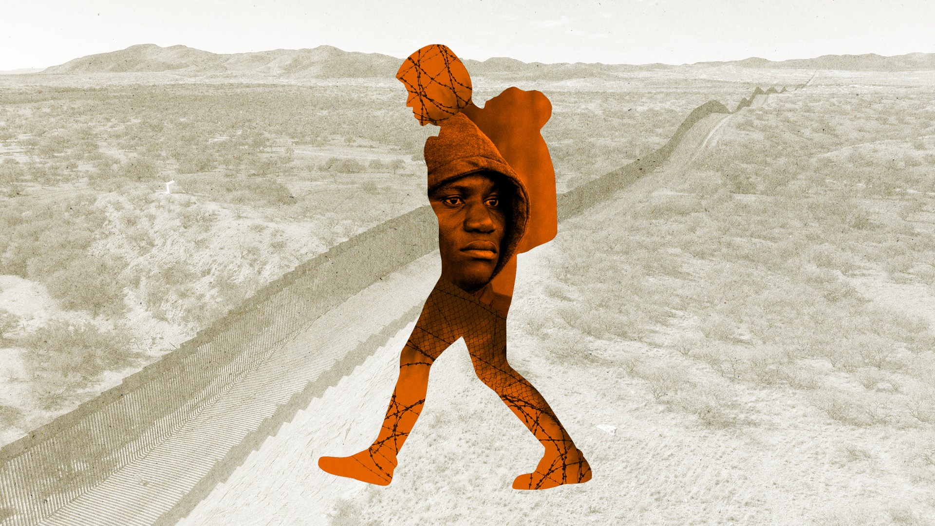 The silhouette of a man crossing the border