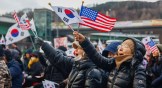 People taking part in a rally in Seoul, South Korea in support of impeached president Yoon Suk Yeol.