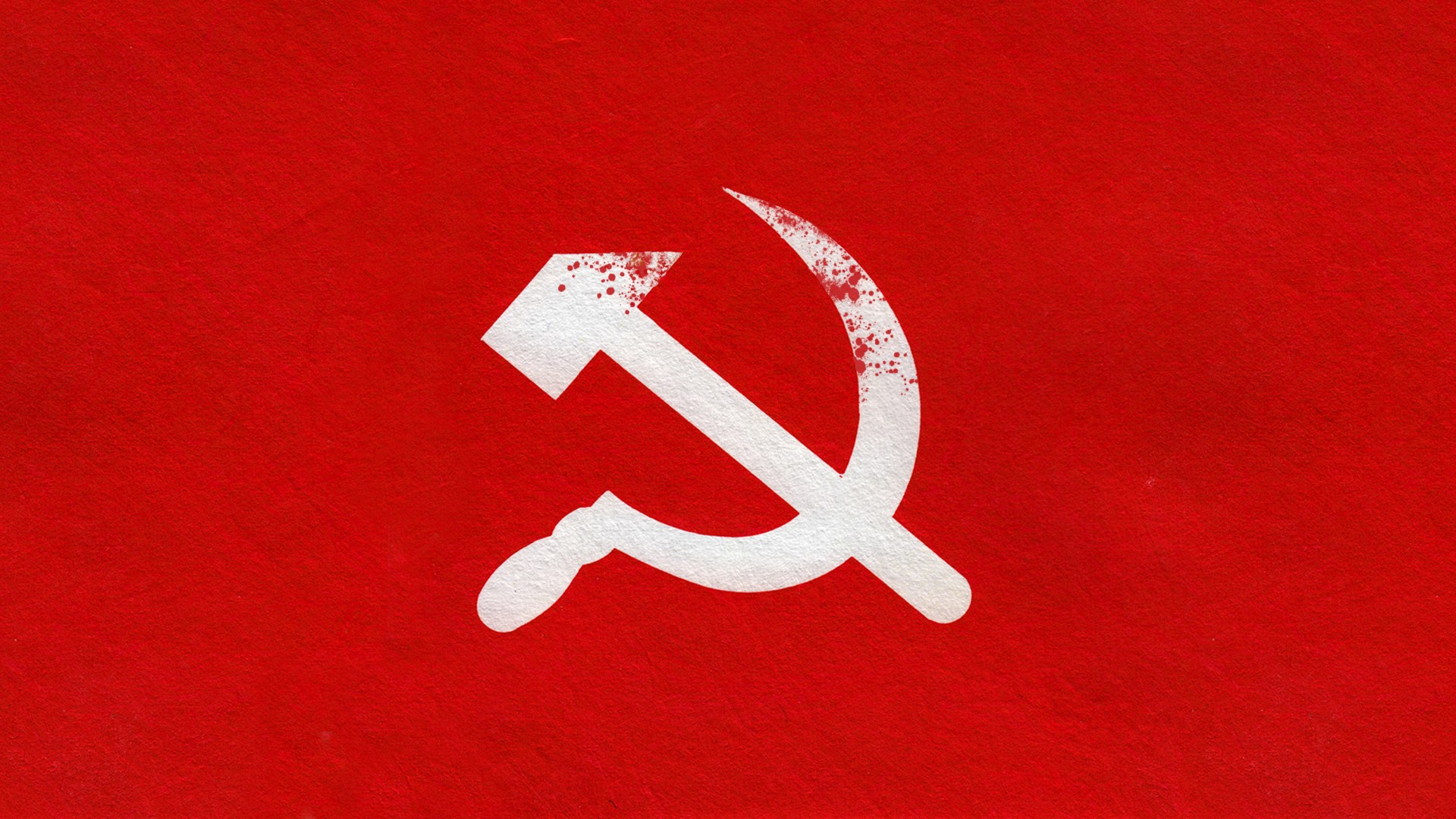 A sickle and hammer splatter with blood