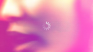 Woman's face with a loading symbol over it