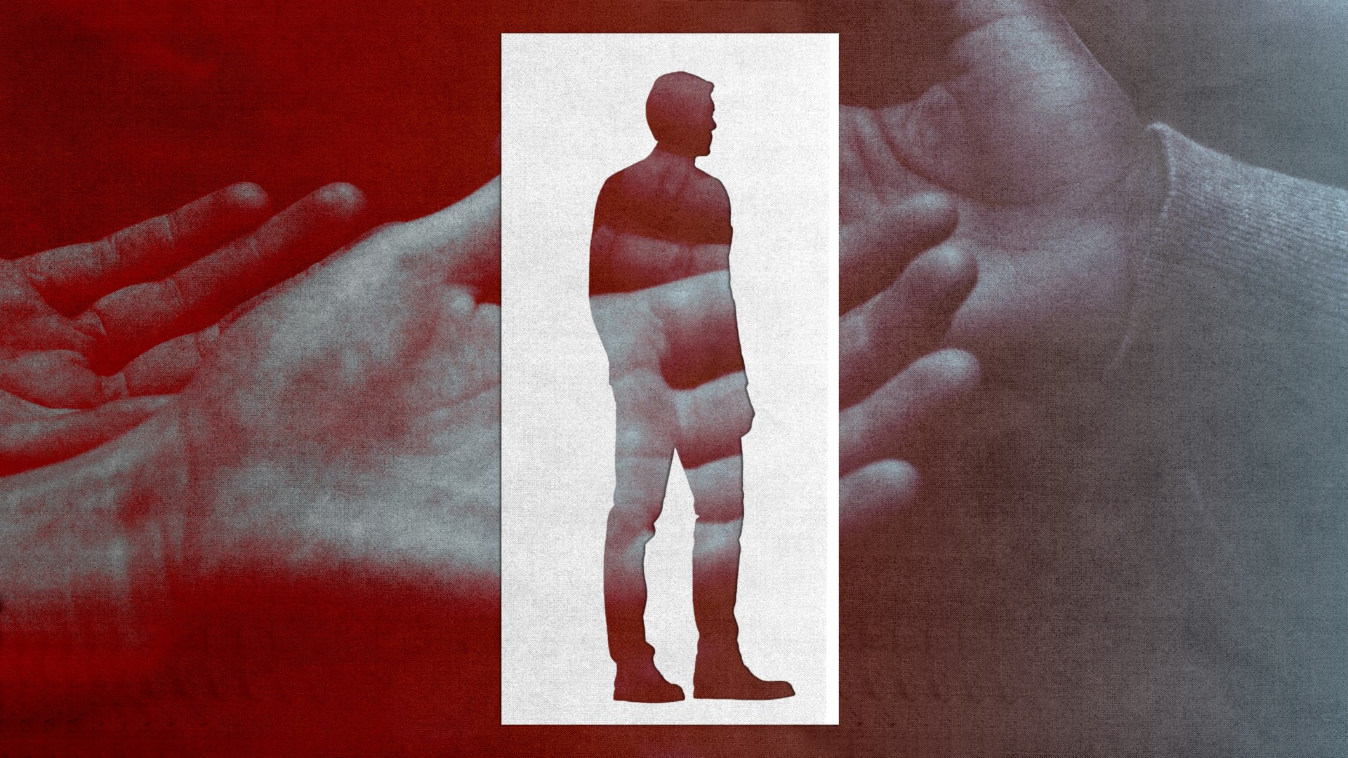 A man cutout with hands outstretched behind him