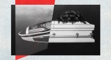 Half of a suicide pod over a coffin