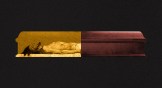 A collage of Jesus' corpse and a coffin.