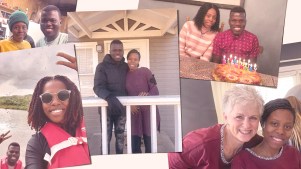 A collage of photos of the couple from the story.