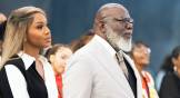 T. D. Jakes in a suit next to daughter Sarah Jakes Roberts