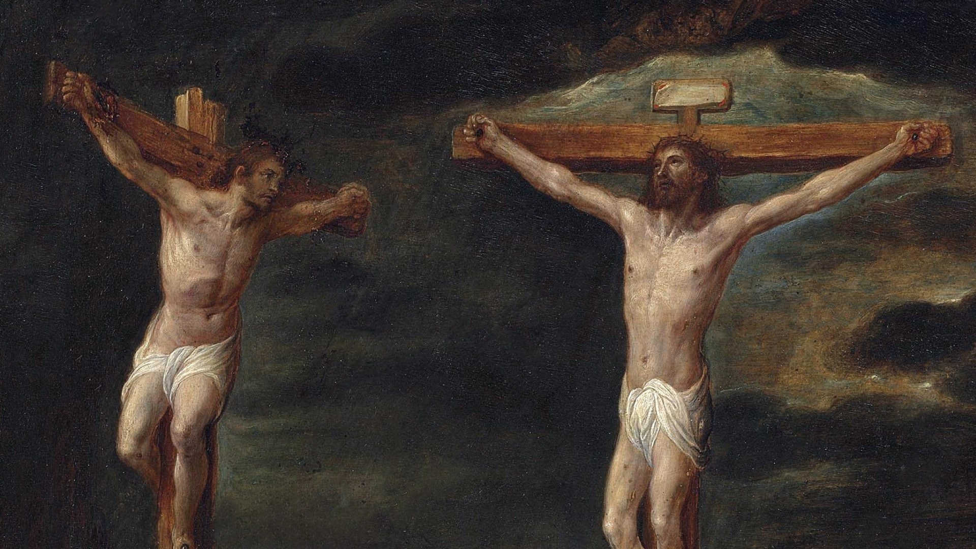 A painting called The Crucifixion with the Two Thieves by Jan Snellinck.