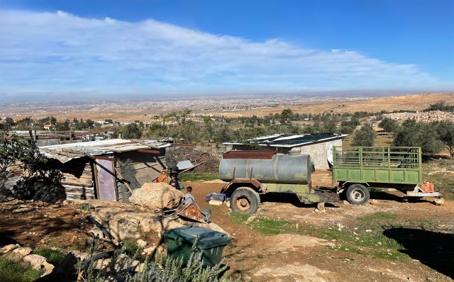 An outside view of a Bedouin house in South Hebron Hills.