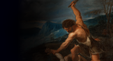 A painting of Cain that is fading into darkness.