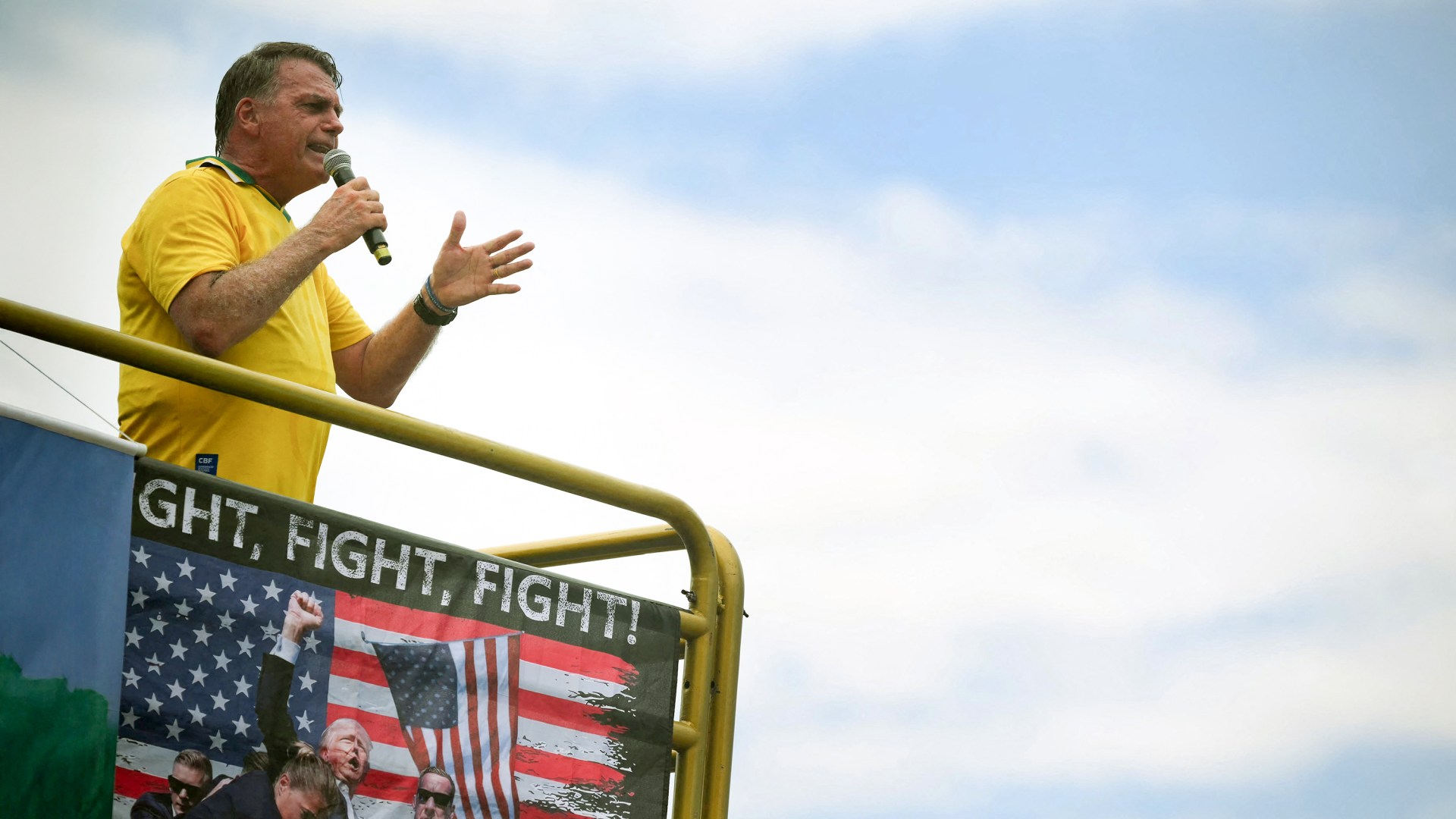 Brazil's former president Jair Bolsonaro speaks during a rally in Rio de Janeiro, Brazil.