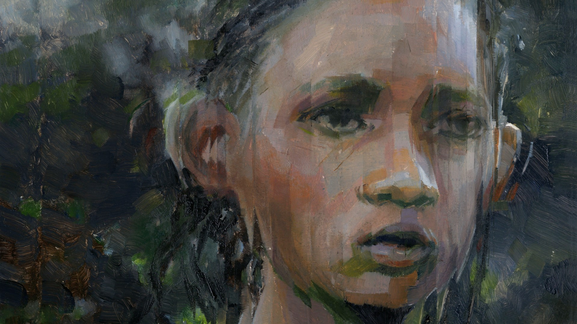 A young girl painted with shaky brushstrokes