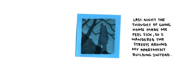 Post-it note with a shadowy figure on it