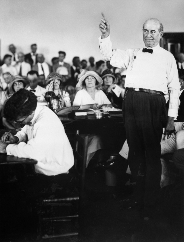 William Jennings Bryan makes his first speech during the Scopes trial.