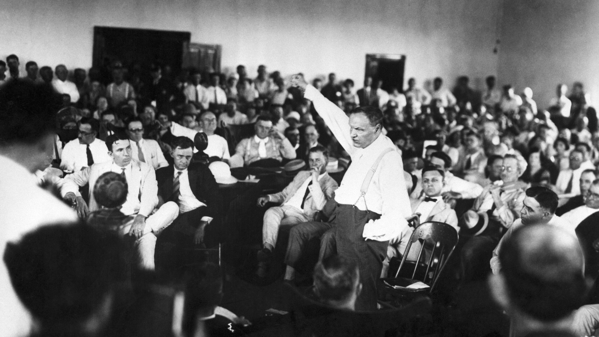 Clarence Darrow makes a speech at the Scopes Trial.
