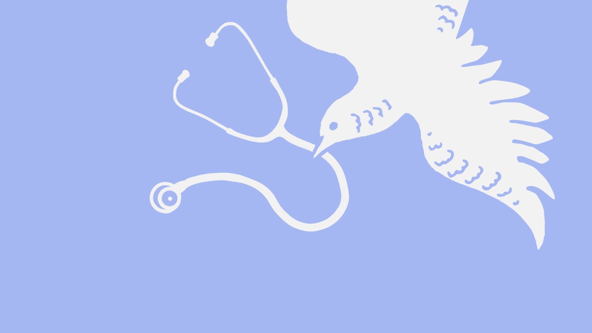 A dove holding a stethoscope in its beak