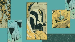 Rocks and buildings crumbling