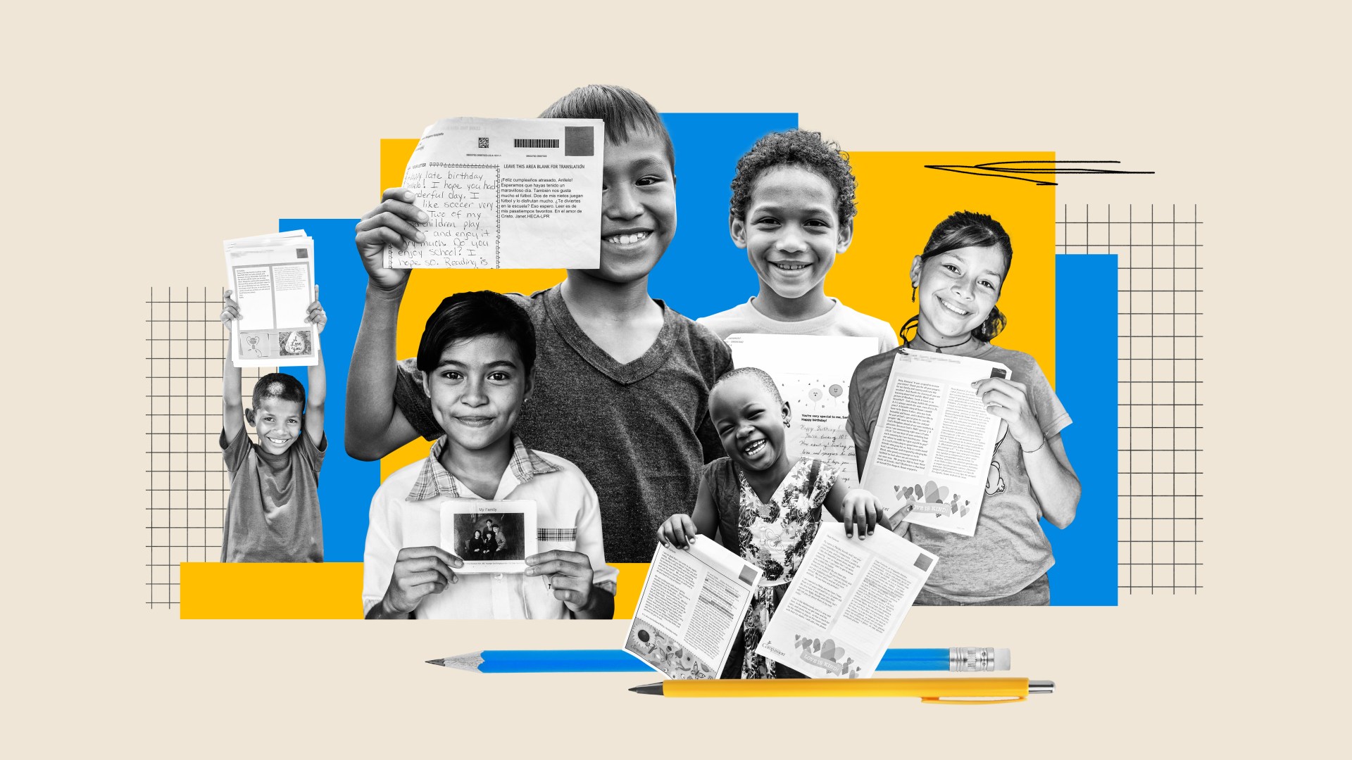 Collage of children holding leaders they received from their Compassion International sponsors