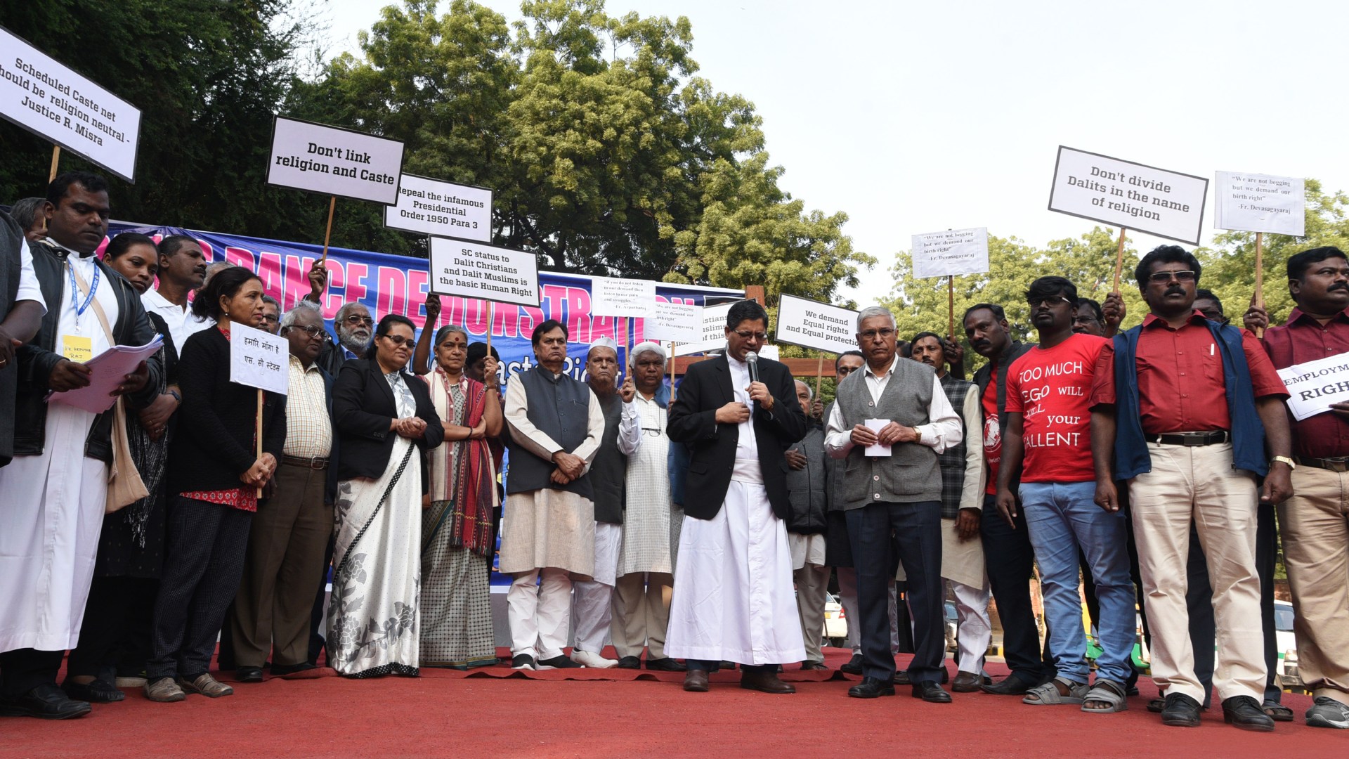 Dalit Christians and other activists hold placards during a protest in New Delhi.