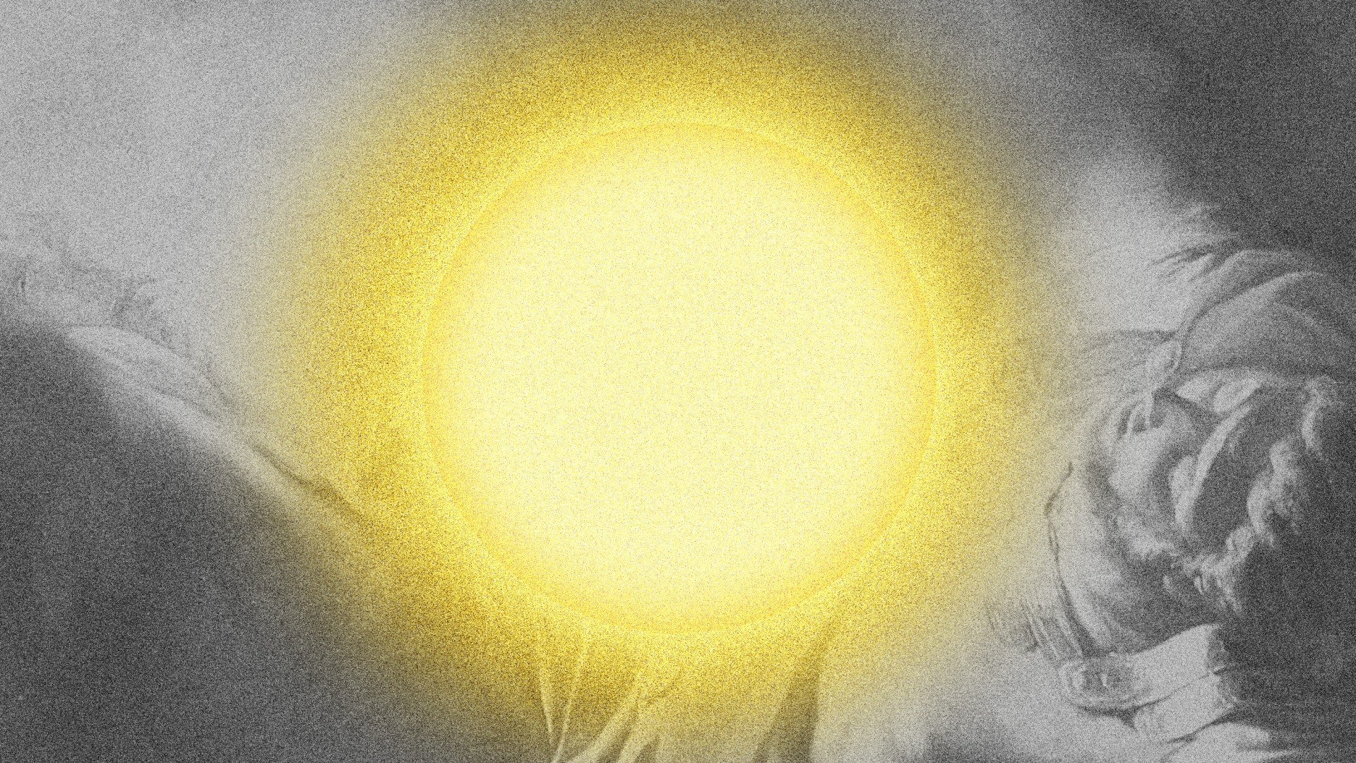 A blinding sun overlayed on a painting of Paul's conversion.