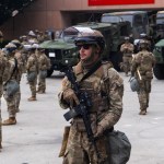 National Guard troops stand outside the Metropolitan Detention Center in Los Angeles where some immigrants are being held.