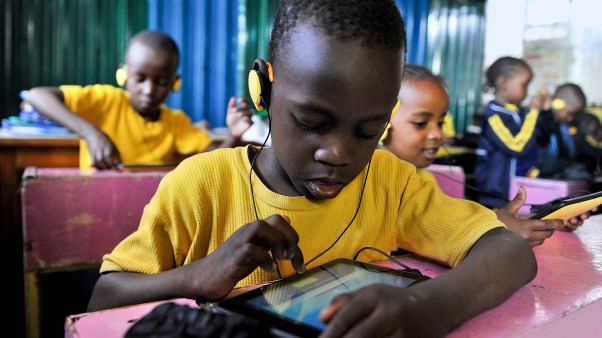 A school in Kenya using tablets in the classroom.