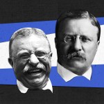 Theodore Roosevelt looking happy and serious