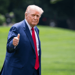 Donald Trump thumbs up walking