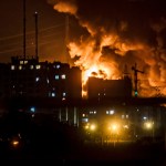 A targeted location in Tehran ablaze on Sunday, June 15, 2025 during the third day of Israel's strikes against Iran.