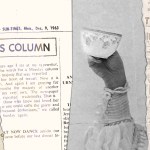 A collage of newspaper pieces and postcards.