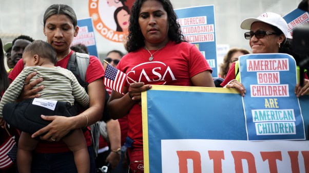 A protest against the Trump administration looking to end birthright citizenship outside the U.S. Supreme Court in Washington, DC.