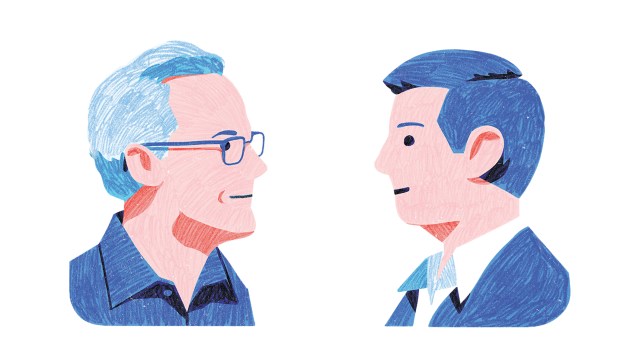 A portrait of Nicholas Carr and Russell Moore