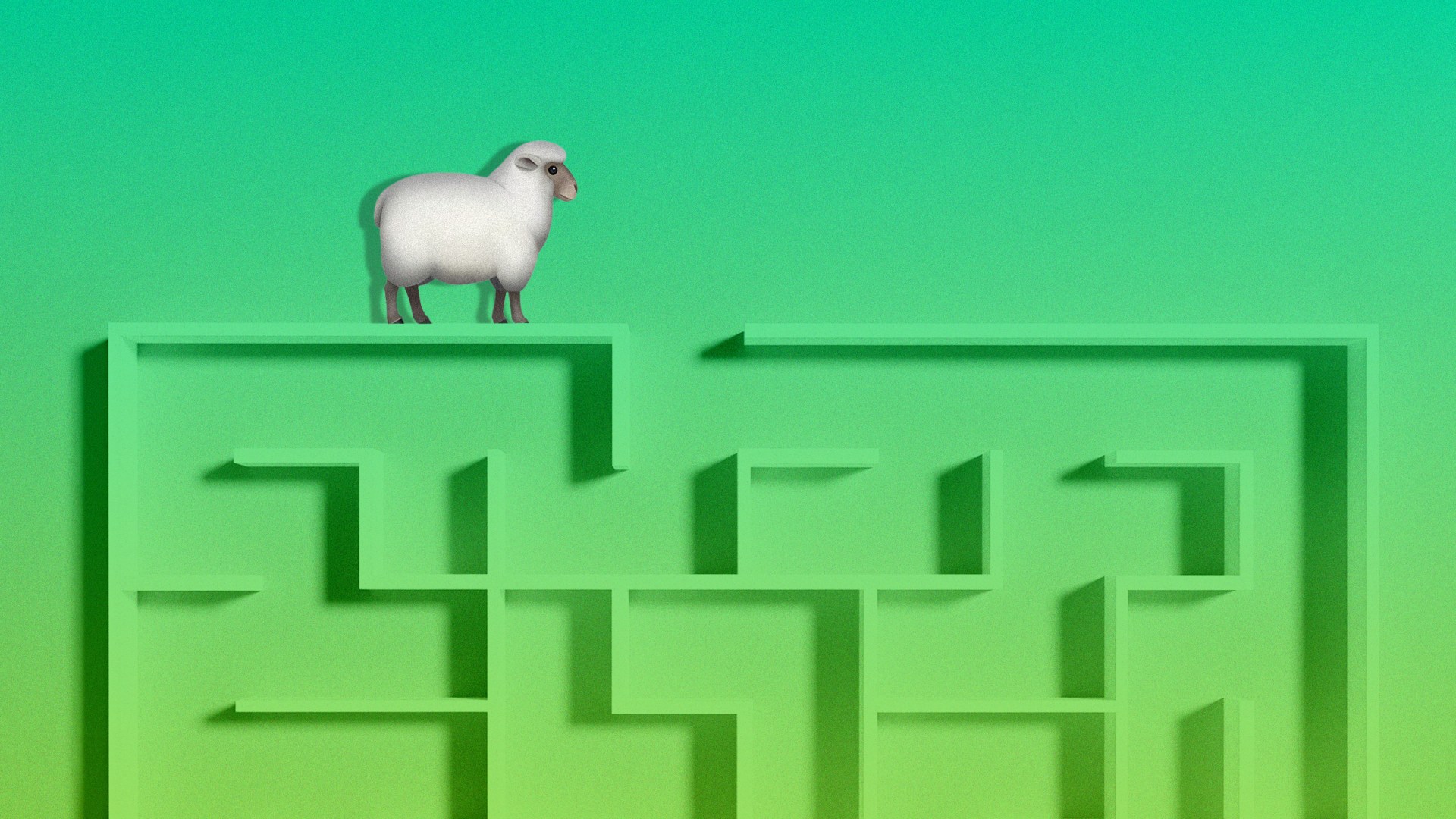 An emoji sheep in a green tech maze.