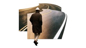 A Black man walking down a path