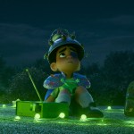 A still from the movie showing Elio looking up at the night sky.