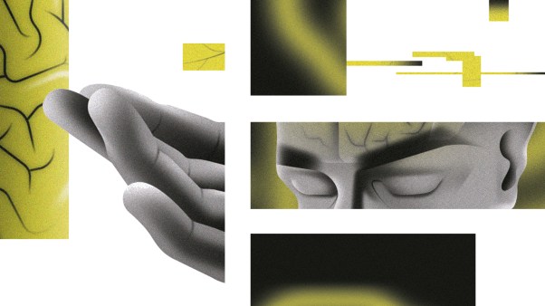 Collage of illustrations featuring closeups of human eyes, fingertips and yellow gradients.
