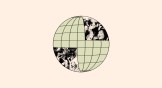 A globe with pictures of an Asian and African church worshiping