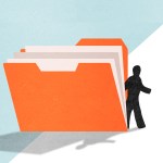 A figure walking out of a folder into the light.