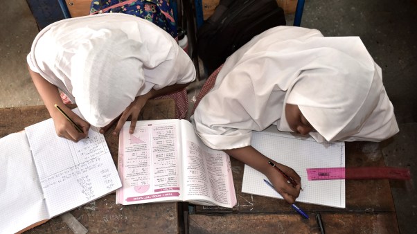 Muslim pupils studying at the Ganjoni Primary School in Mombasa, Kenya.