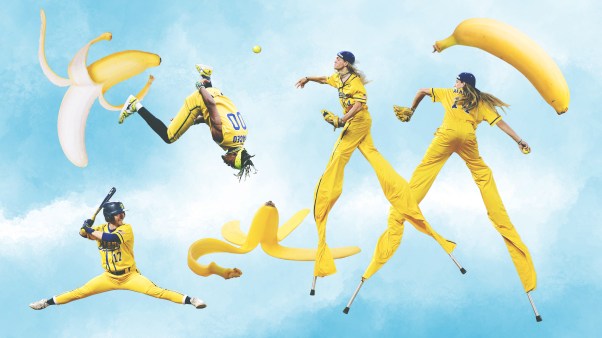 Savannah Banana baseball players on a cloud background