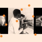 A Christian lab tech pricking fingers at a clinic in Uganda.