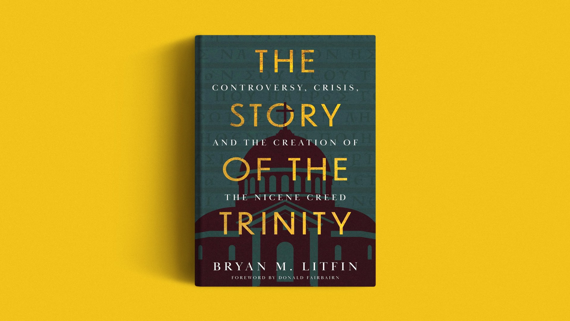 The book cover on a yellow background.