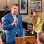 Charlie Kirk debating with students at The Cambridge Union on May 19, 2025.