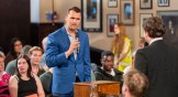 Charlie Kirk debating with students at The Cambridge Union on May 19, 2025.