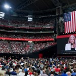 Erika Kirk speaks during the memorial service for her husband, political activist Charlie Kirk at State Farm Stadium on September 21, 2025 in Glendale, Arizona.