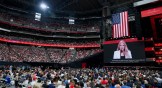 Erika Kirk speaks during the memorial service for her husband, political activist Charlie Kirk at State Farm Stadium on September 21, 2025 in Glendale, Arizona.