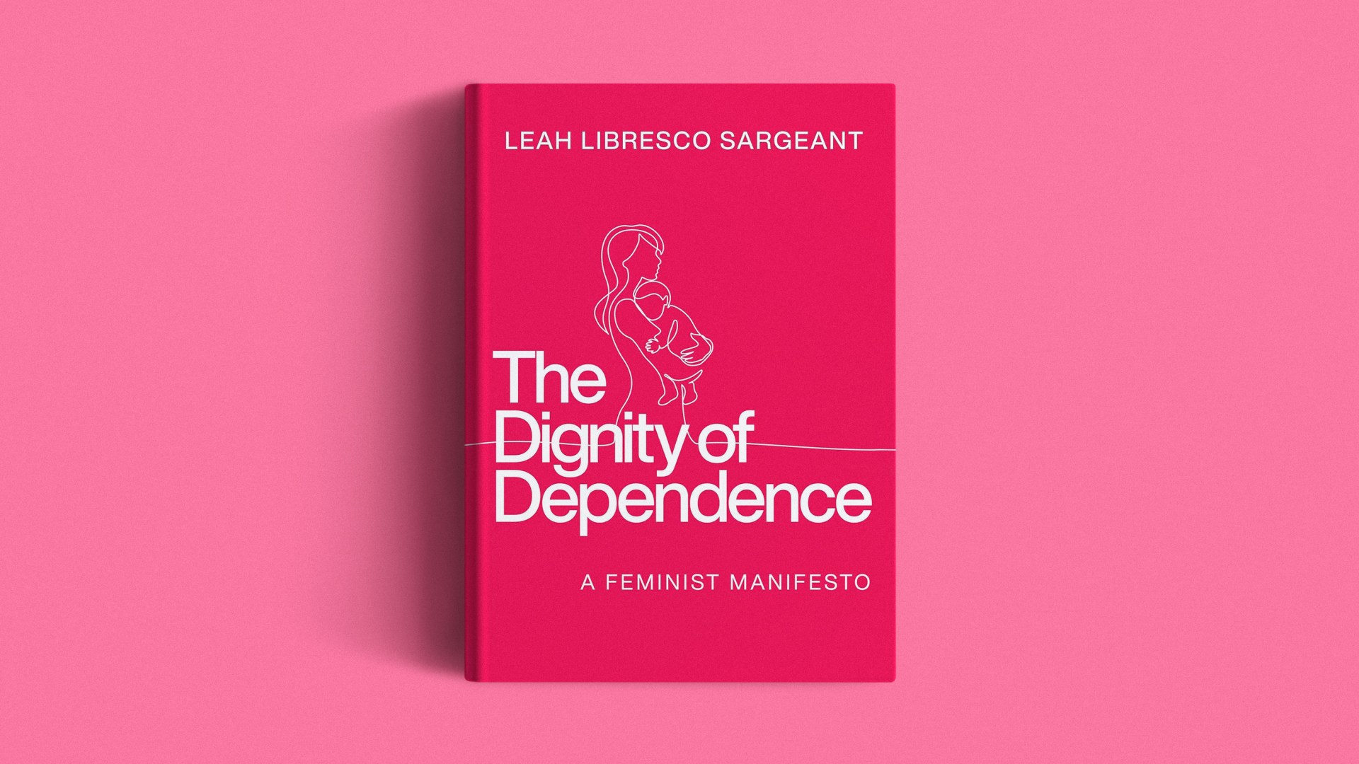 The book cover on a pink background.