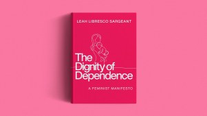 The book cover on a pink background.