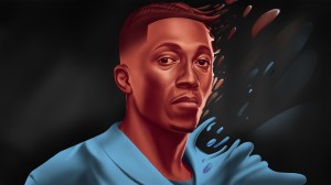 A stylized portrait of Lecrae on a black background.