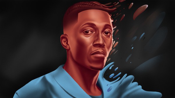 A stylized portrait of Lecrae on a black background.