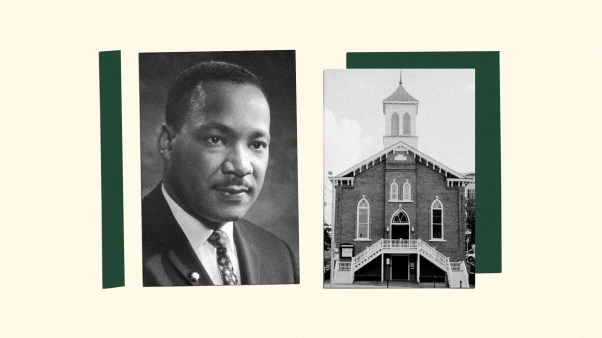An image of MLK and an image of the church he pastored.